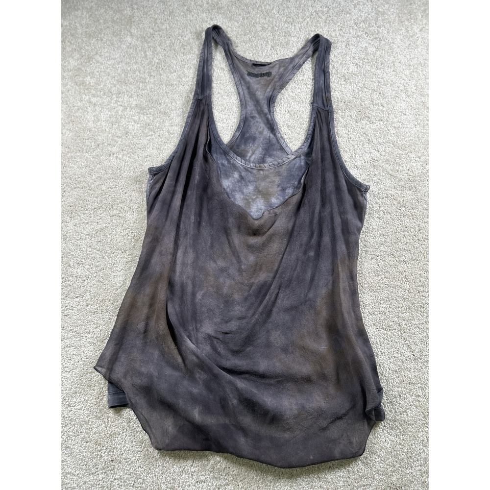Guess Tank Top Womens L Y2K Gray Tie Dye Sleeveless Chiffon Silk Trim Racerback